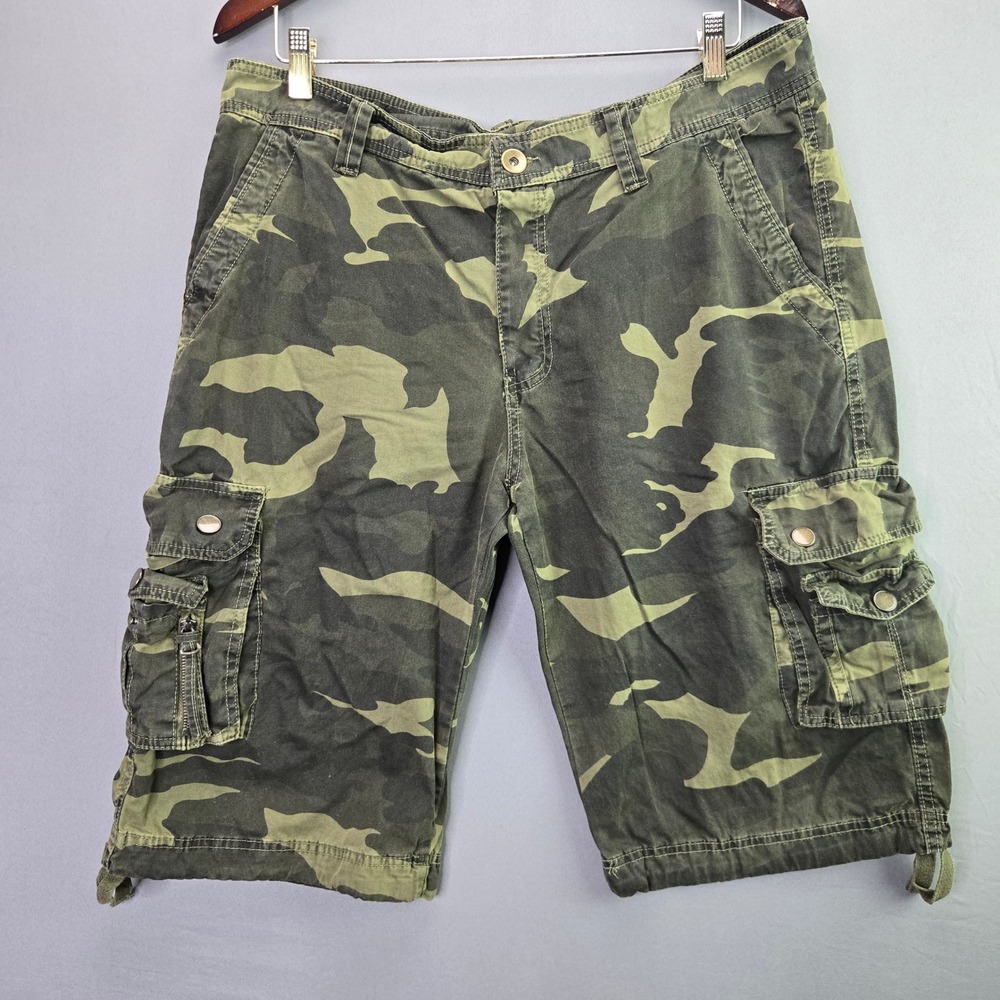 Unbranded Mens Camo Cargo Shorts Size 36 Green Military Utility Multi Pocket